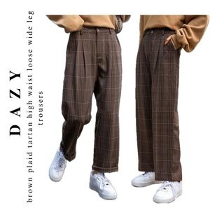 dazy • high waist brown plaid tartan loose wide leg pant trousers